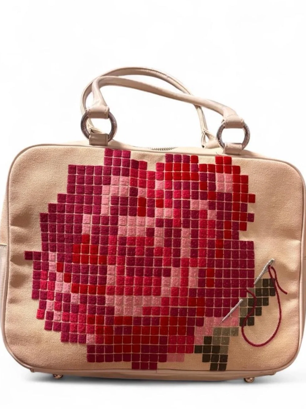 Vintage Lulu Guinness Pink Mosaic Rose Satchel